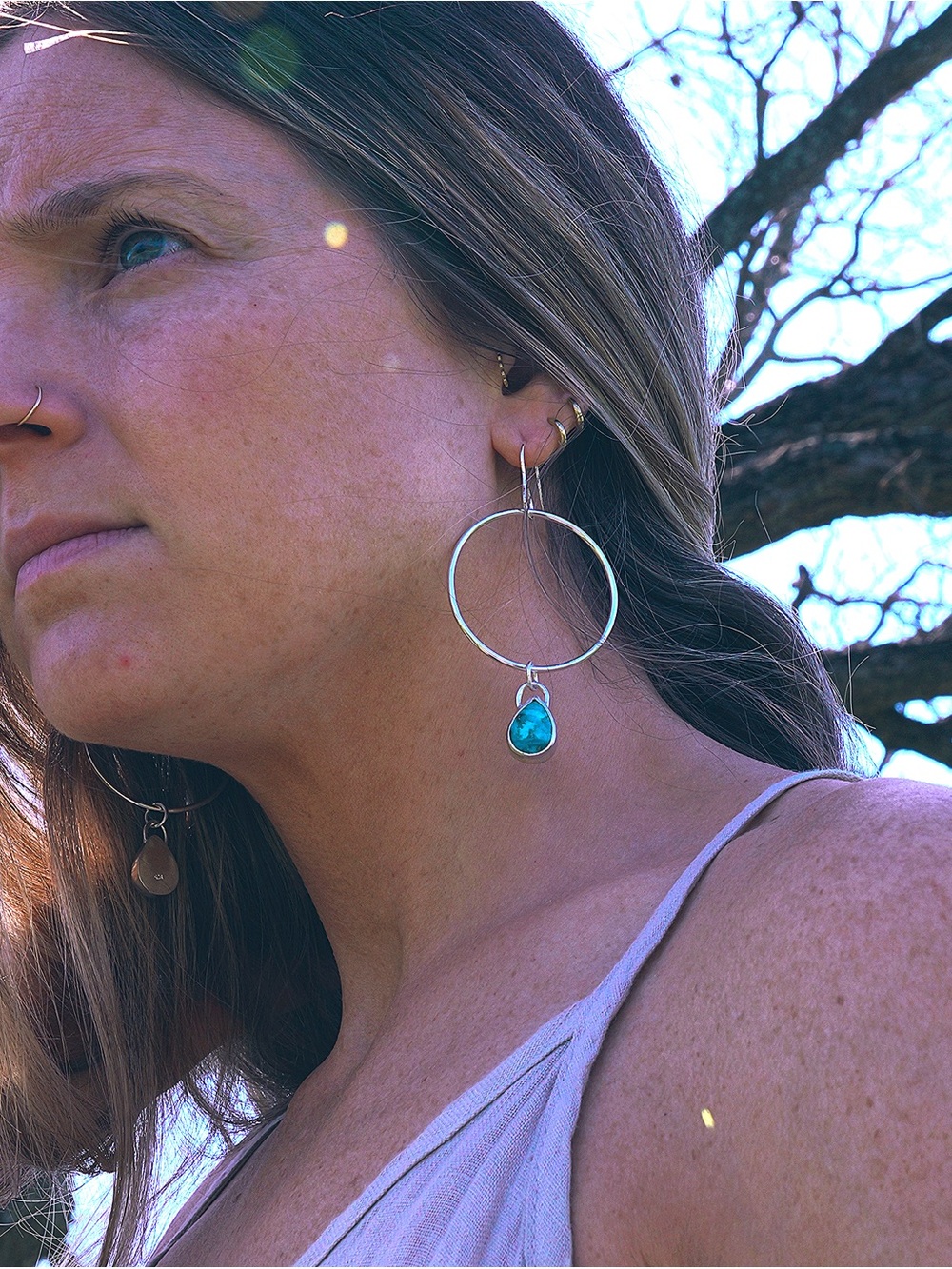 Handmade Sterling Silver Turquoise Teardrop Dangle Earrings - Picture 2 of 5